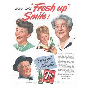 1944 7-Up Soda Pop Fresh Up Smile Vintage Print Ad 7up WW2 War Effort Wall Art